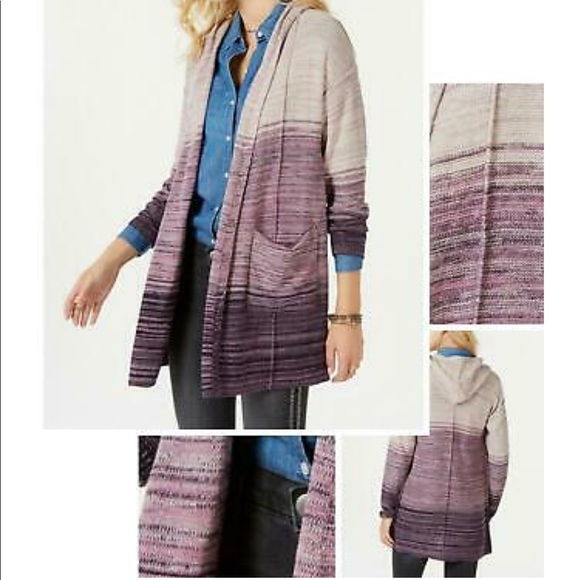 Style&Co Marled knit hooded cardigan / Dark Grape - Picture 4 of 8
